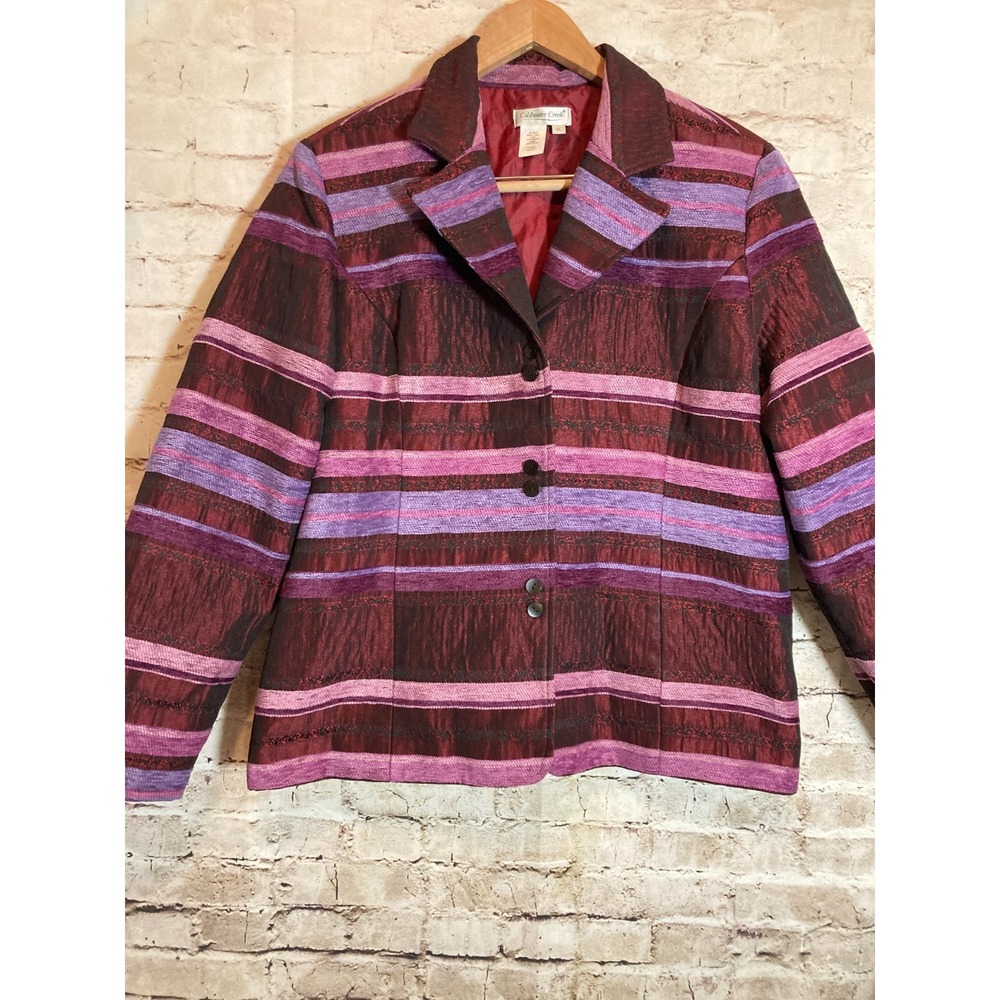 Coldwater Creek Jacket Womens XL Maroon U Purple Textured Artsy Stripes Satin
